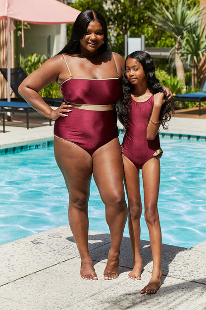 Wave Break Contrast Trim One-Piece in Wine