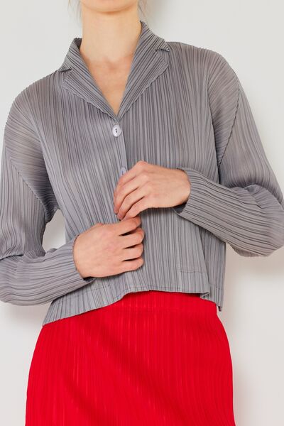 Pleated Cropped Button Up Shirt