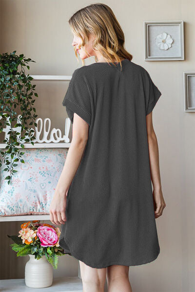 Ribbed Round Neck Short Sleeve Tee Dress