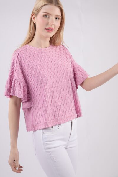 Texture Ruffle Short Sleeve Top