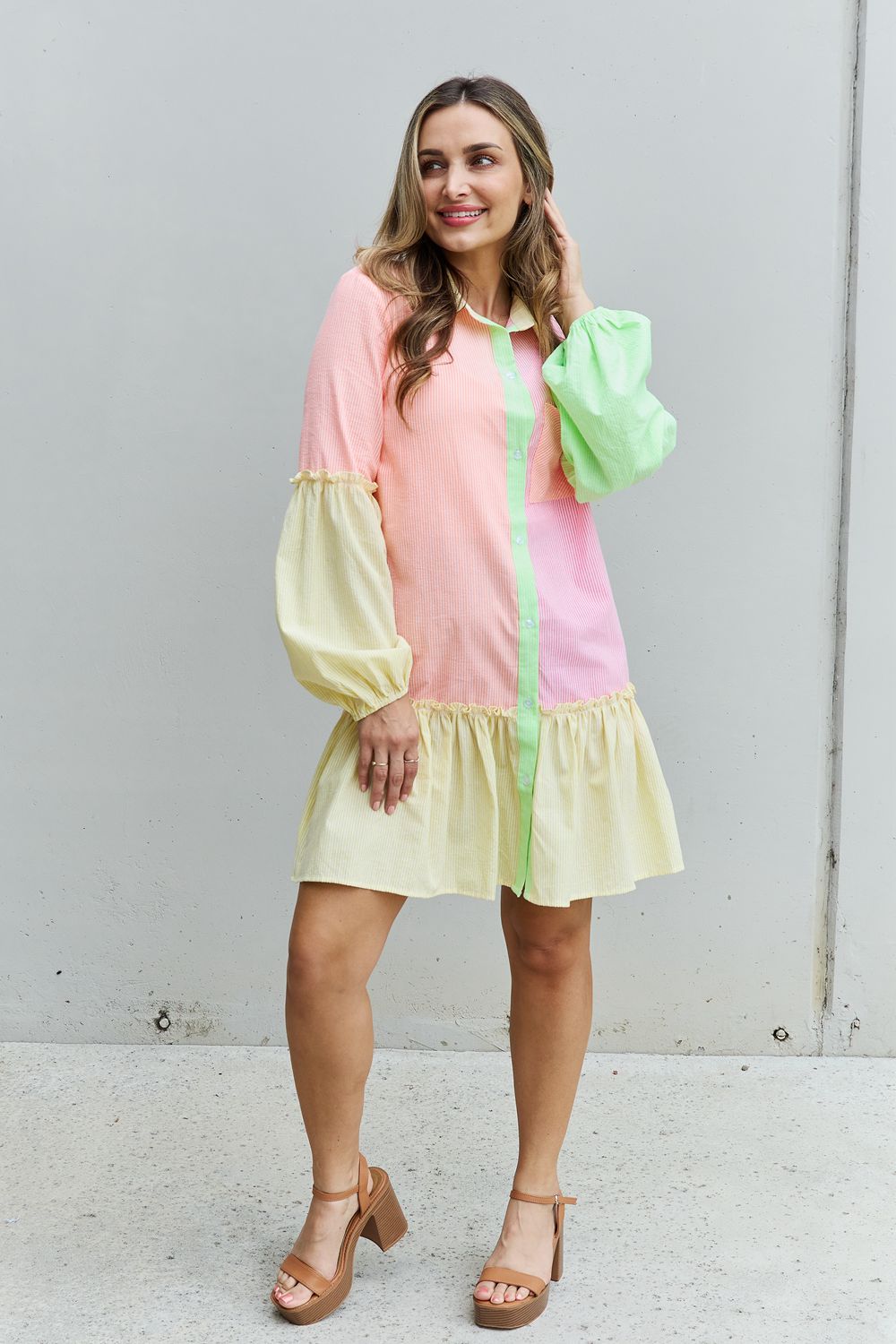 Flying Colors Colorblock Long Sleeve Shirt Dress