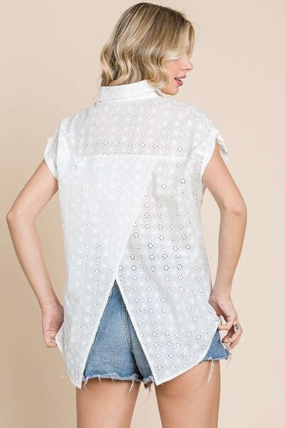 Eyelet Crisscross Back Button Up Shirt