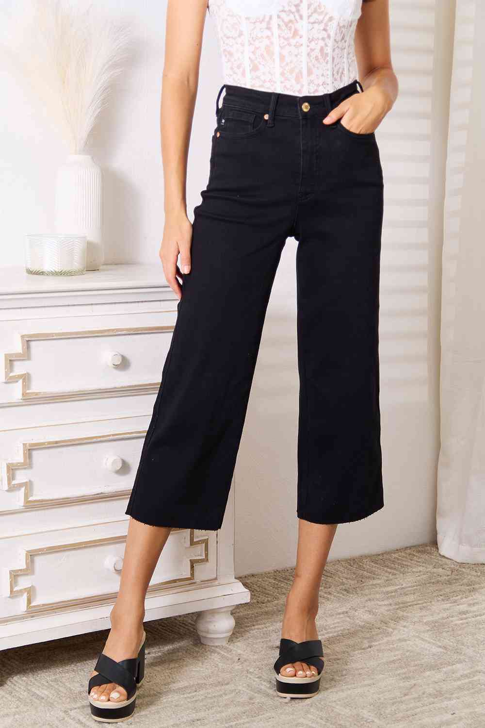 Judy Blue High Waist Wide Leg Cropped Jeans