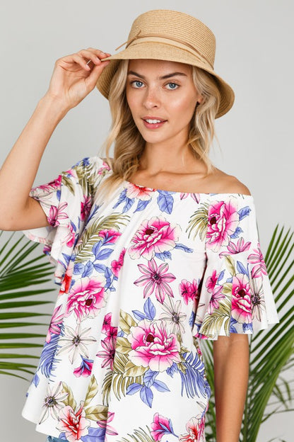 PLUS OFF SHOULDER RUFFLE SLEEVE TOP