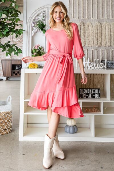 Tie Front Ruffle Hem Dress