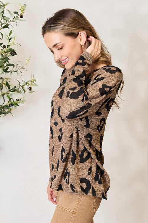 Leopard V-Neck Long Sleeve T-Shirt