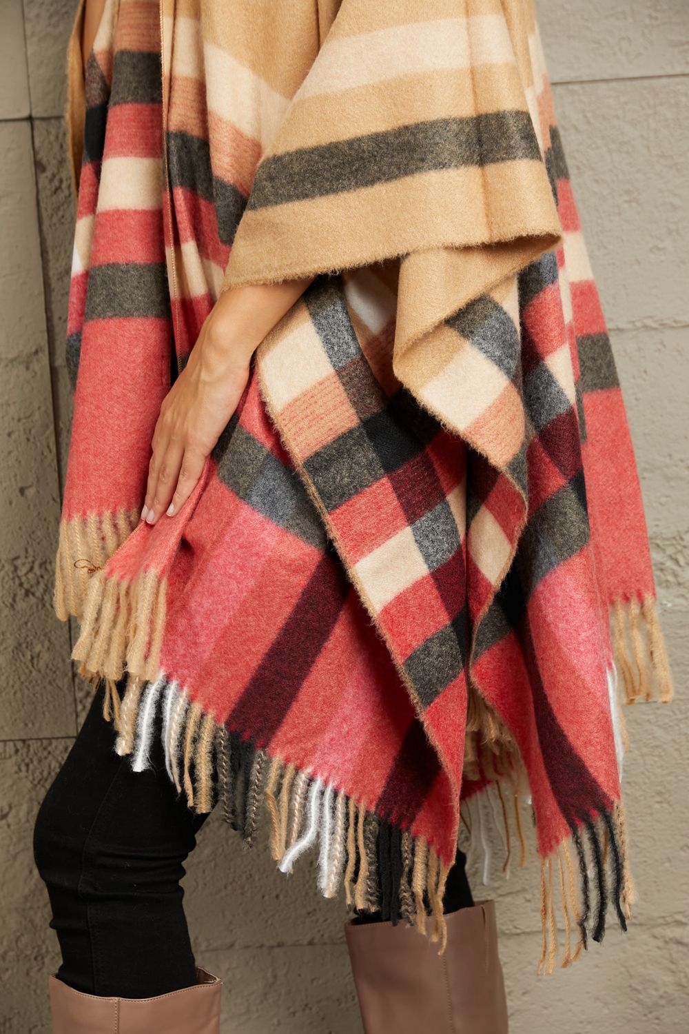 Plaid Shawl Poncho Cardigan