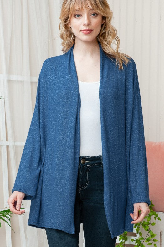 Plus Solid Long Sleeve Cashmere Cardigan