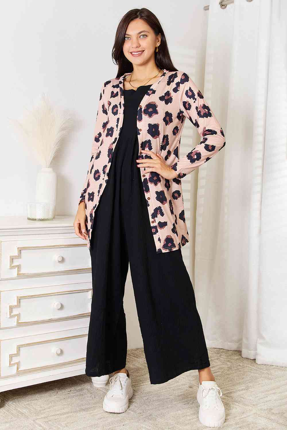 Printed Button Front Longline Cardigan