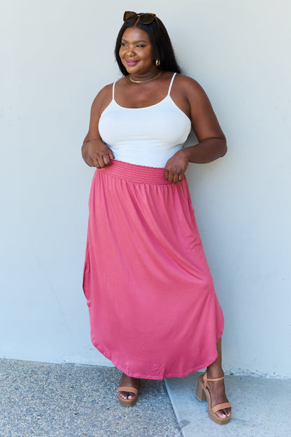 Comfort Princess High Waist Scoop Hem Maxi Skirt in Hot Pink