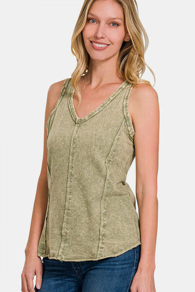 Exposed Seam V-Neck Wide Strap Tank