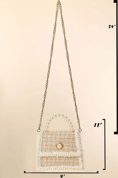 Pearly Trim Woven Handbag