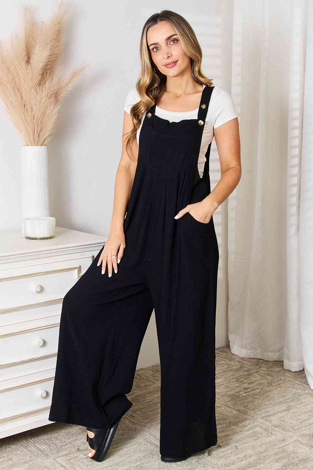 Wide Leg Overalls with Pockets