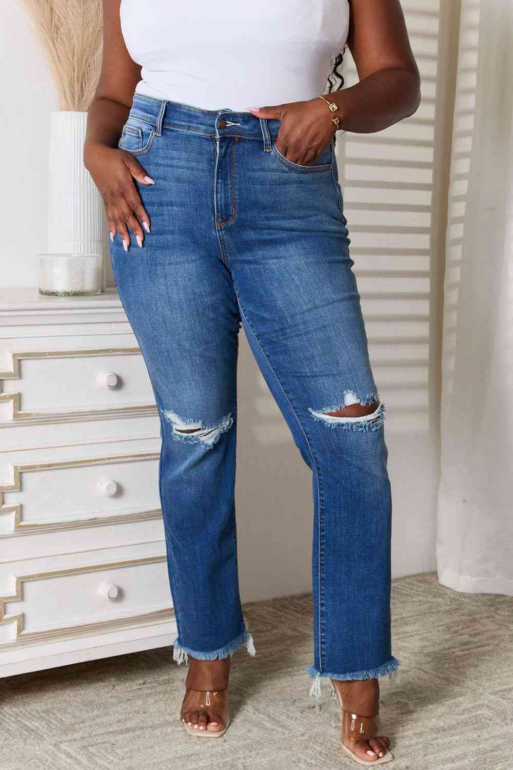 Judy Blue  Distressed Raw Hem Jeans