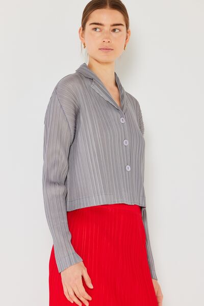 Pleated Cropped Button Up Shirt