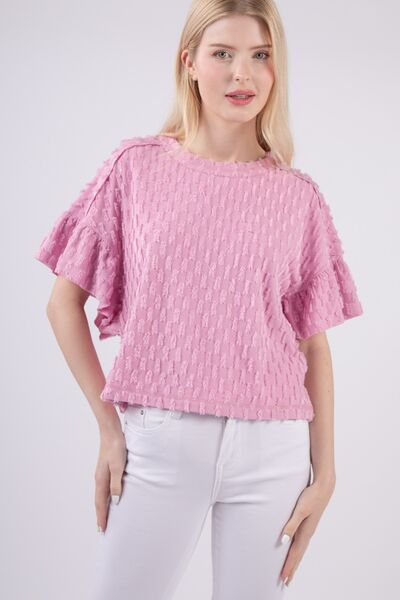 Texture Ruffle Short Sleeve Top