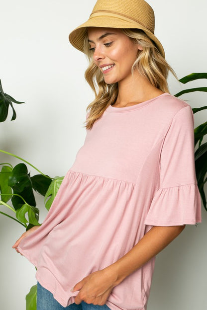 PLUS SOLID RUFFLE SLEEVE LOOSE TOP