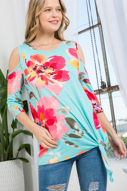 PLUS FLORAL COLD SHOULDER TOP