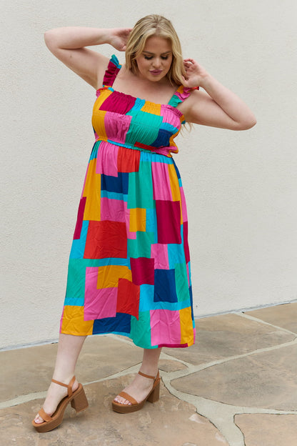 Multicolored Square Print Summer Dress