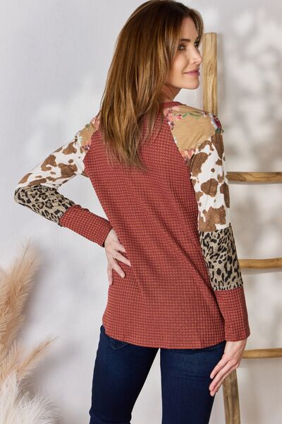 Leopard Waffle-Knit Blouse