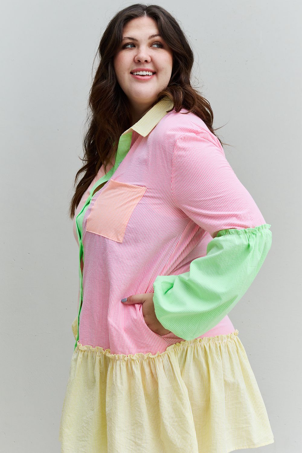 Flying Colors Colorblock Long Sleeve Shirt Dress