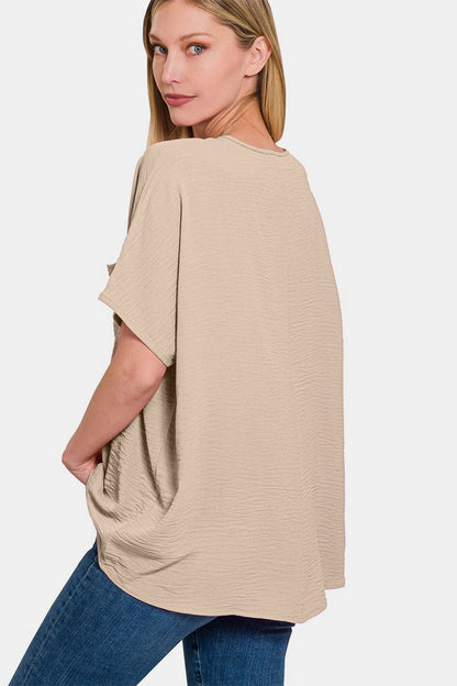 Texture V-Neck Short Sleeve Top