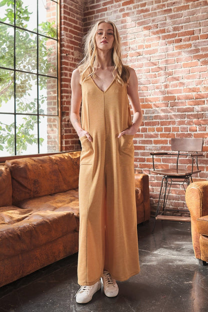 V-Neck Sleeveless Wide Leg Jumpsuit