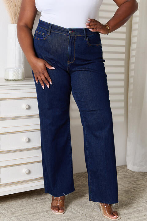 Judy Blue Raw Hem Straight Leg Jeans with Pockets