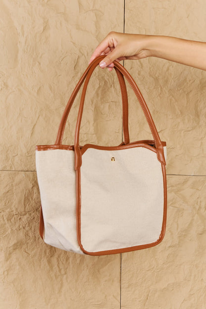 Beach Chic Faux Leather Trim Tote Bag in Ochre