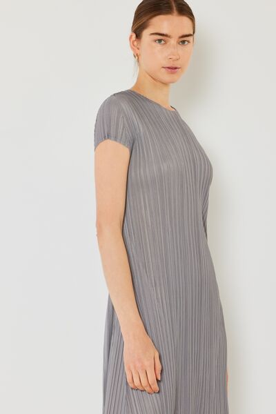 Pleated Cap Sleeve A-Line Dress