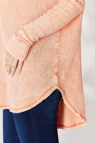 Oversized Washed Waffle Long Sleeve Top