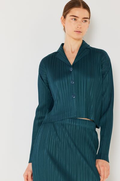 Pleated Cropped Button Up Shirt