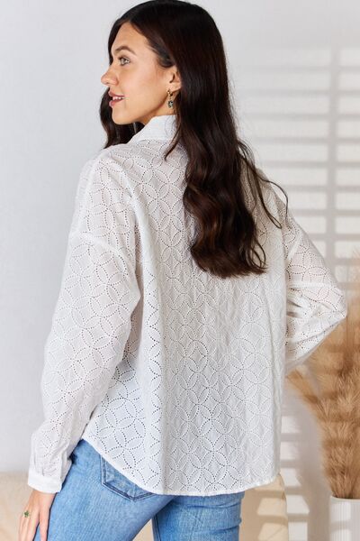 Long Sleeve Button Up Eyelet Shirt