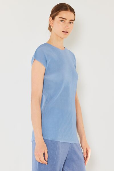 Rib Pleated Cap Sleeve Top