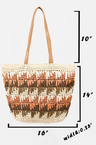 Straw Braided Striped Tote Bag