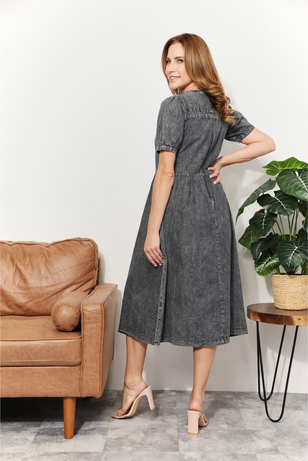 Washed Chambray Midi Dress