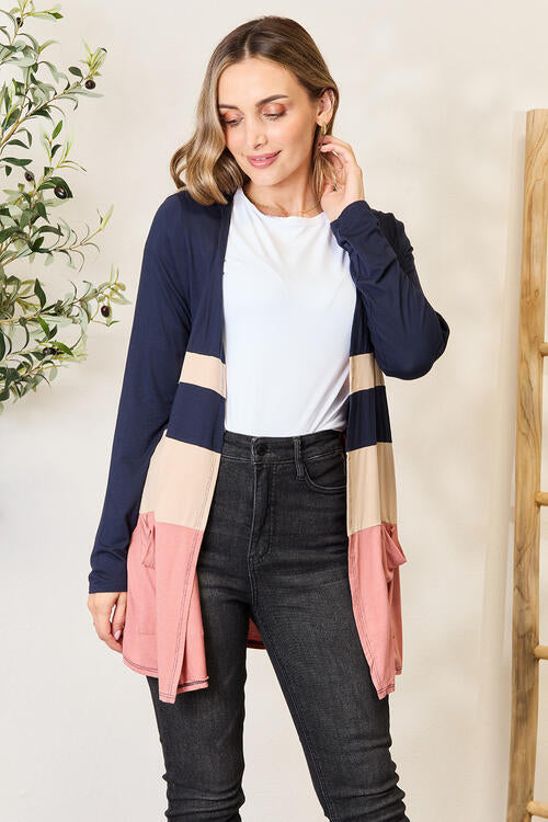 Color Block Contrast Open Cardigan