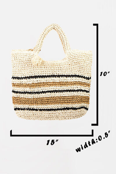 Striped Straw Braided Tote Bag