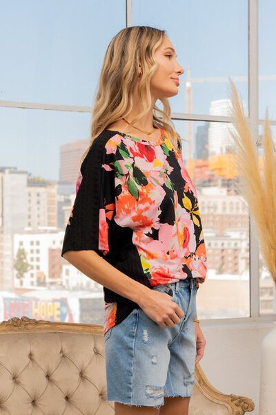 Floral Round Neck Short Sleeve T-Shirt