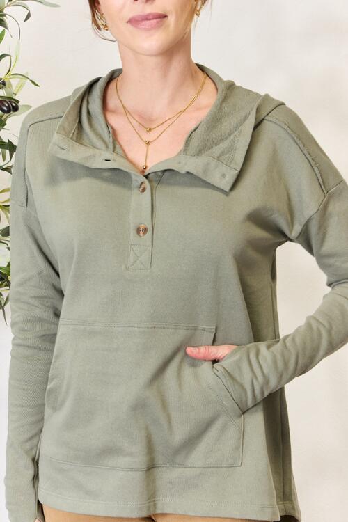 Half Button Hoodie with Pocket