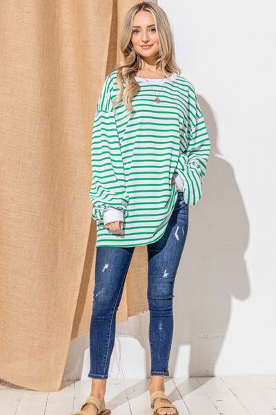 Oversized Striped Balloon Sleeve Top