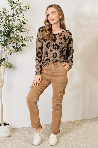 Leopard V-Neck Long Sleeve T-Shirt