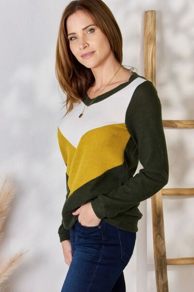 Colorblock V-Neck Blouse