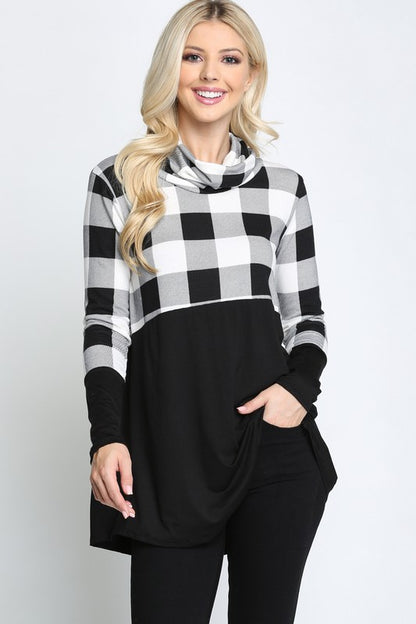 Plus Contrast Long Sleeve Turtle Neck Top