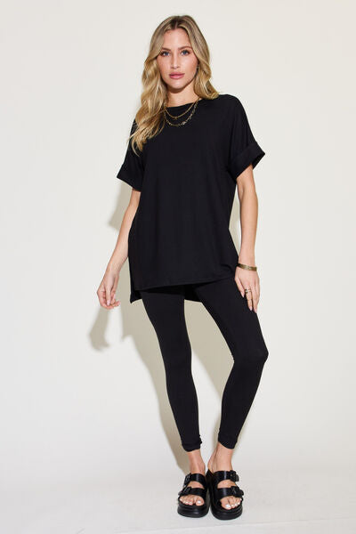 Short Sleeve Slit T-Shirt and Leggings Lounge Set