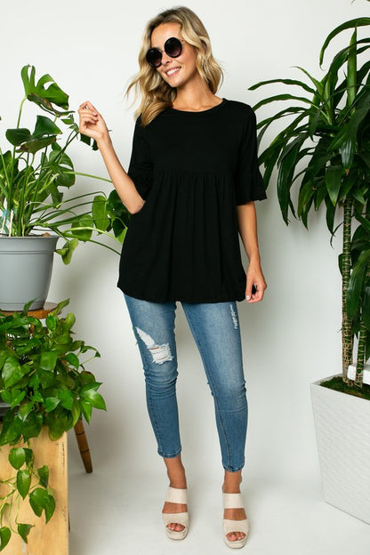 PLUS SOLID RUFFLE SLEEVE LOOSE TOP