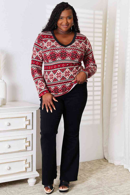 Snowflake Print Long Sleeve Top