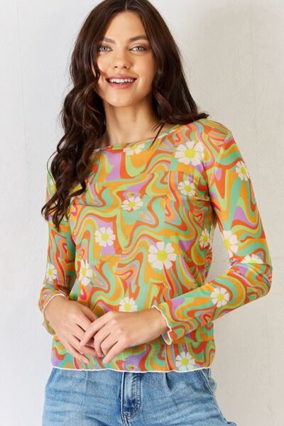 Groovy Swirl Long Sleeve Mesh Top