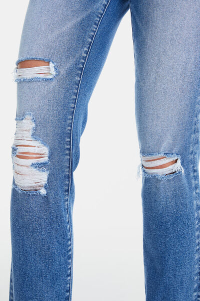 BAYEAS High Waist Distressed Cat's Whiskers Straight Jeans