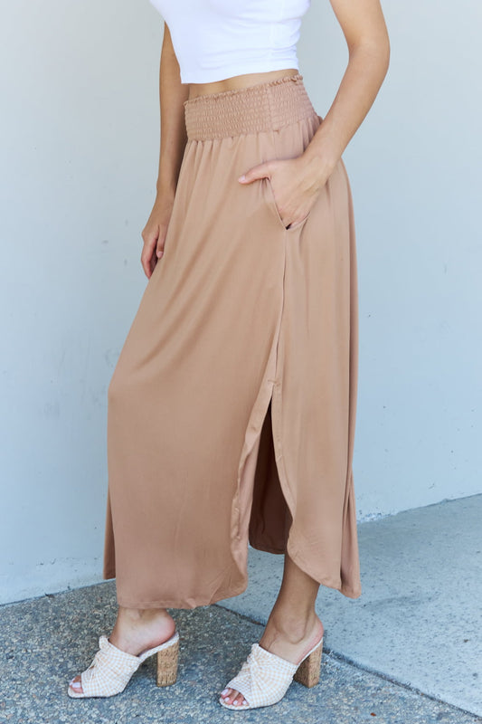 Comfort Princess High Waist Scoop Hem Maxi Skirt in Tan